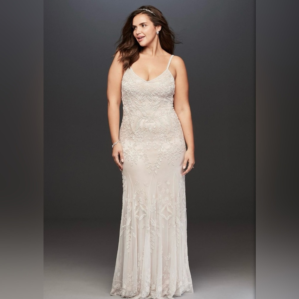 Melissa Sweet Allover Floral Beaded Plus Size Wedding Dress